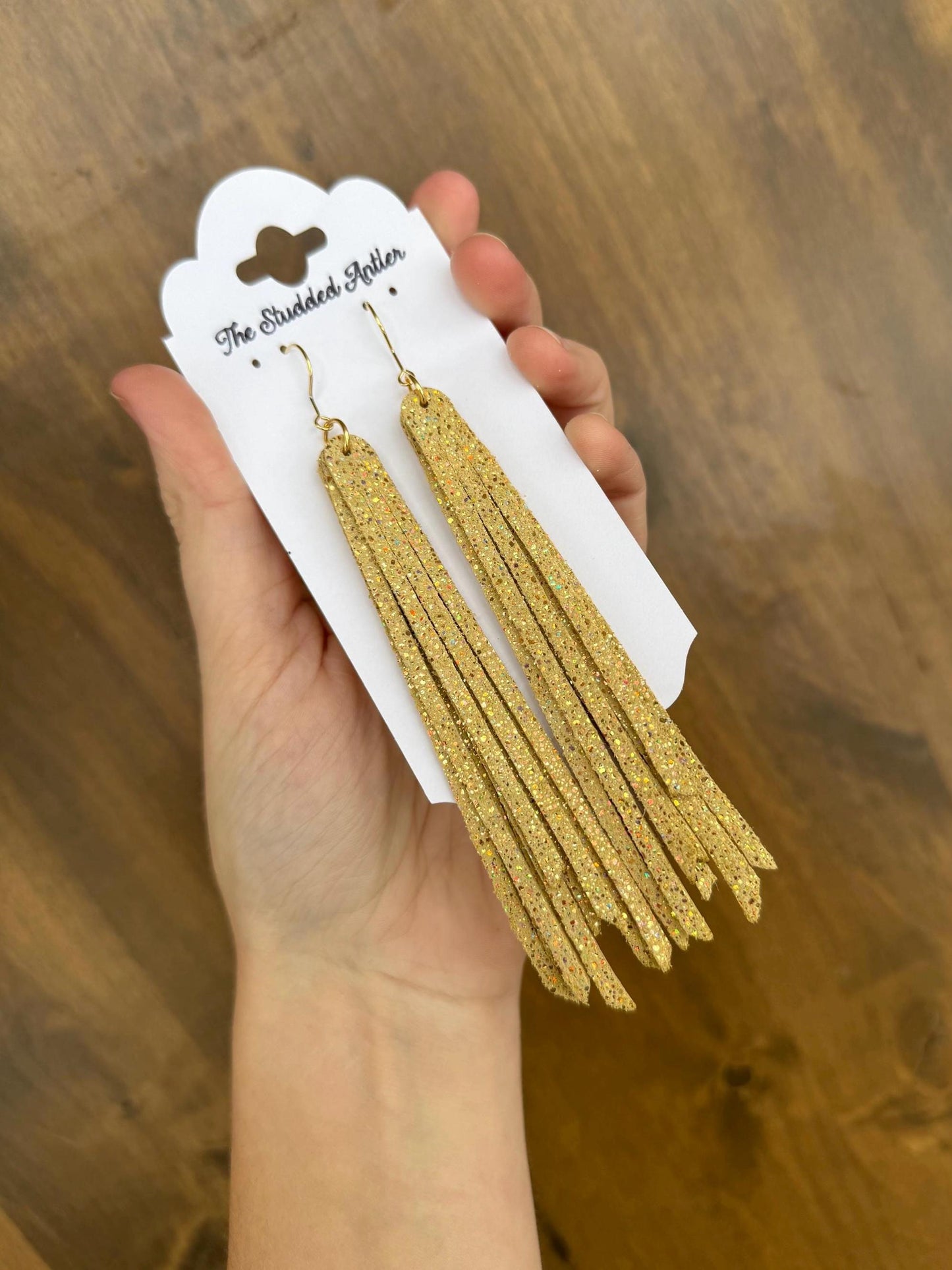 Fringe Genuine Leather Earrings - Yellow Sparkle