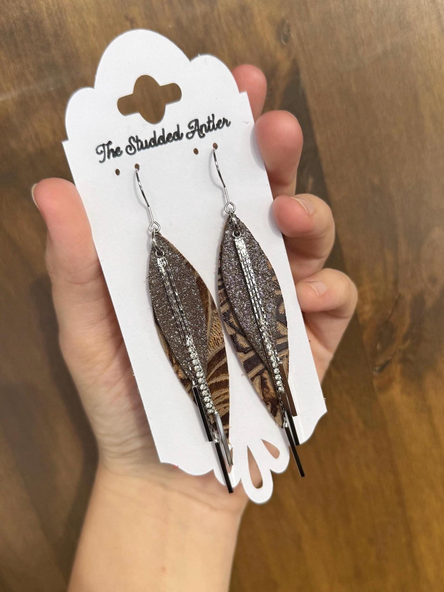 Teardrop Genuine Leather Earrings - Brown Shimmer