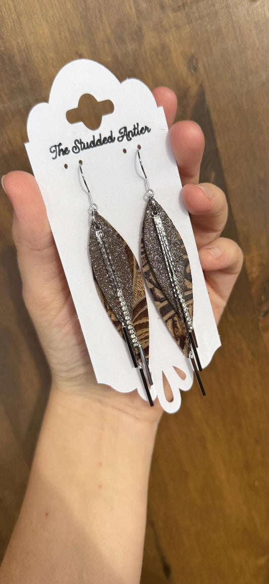 Teardrop Genuine Leather Earrings - Brown Shimmer