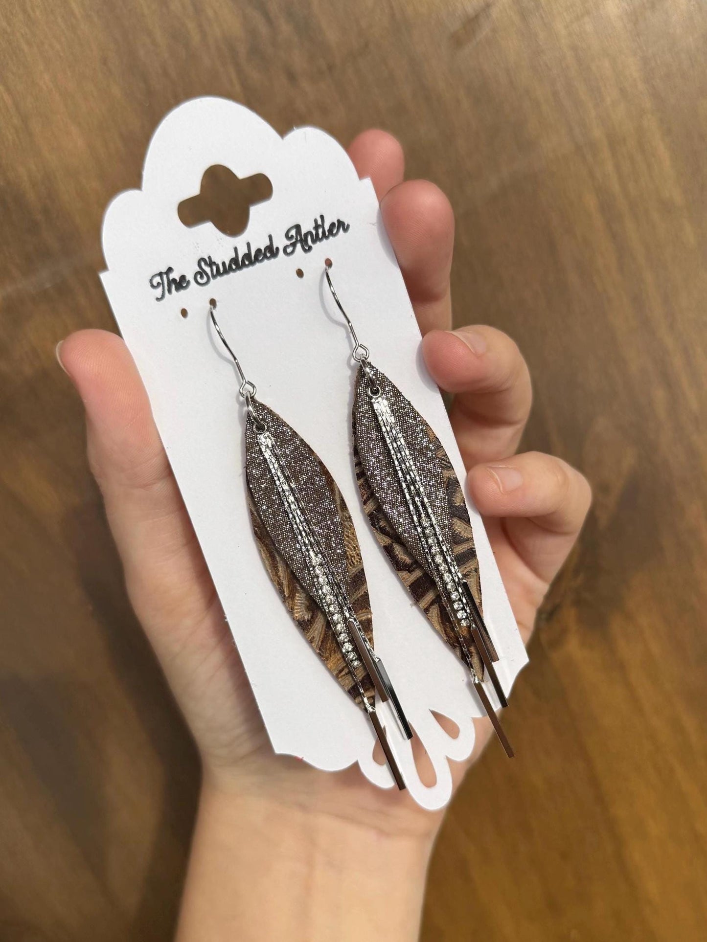 Teardrop Genuine Leather Earrings - Brown Shimmer
