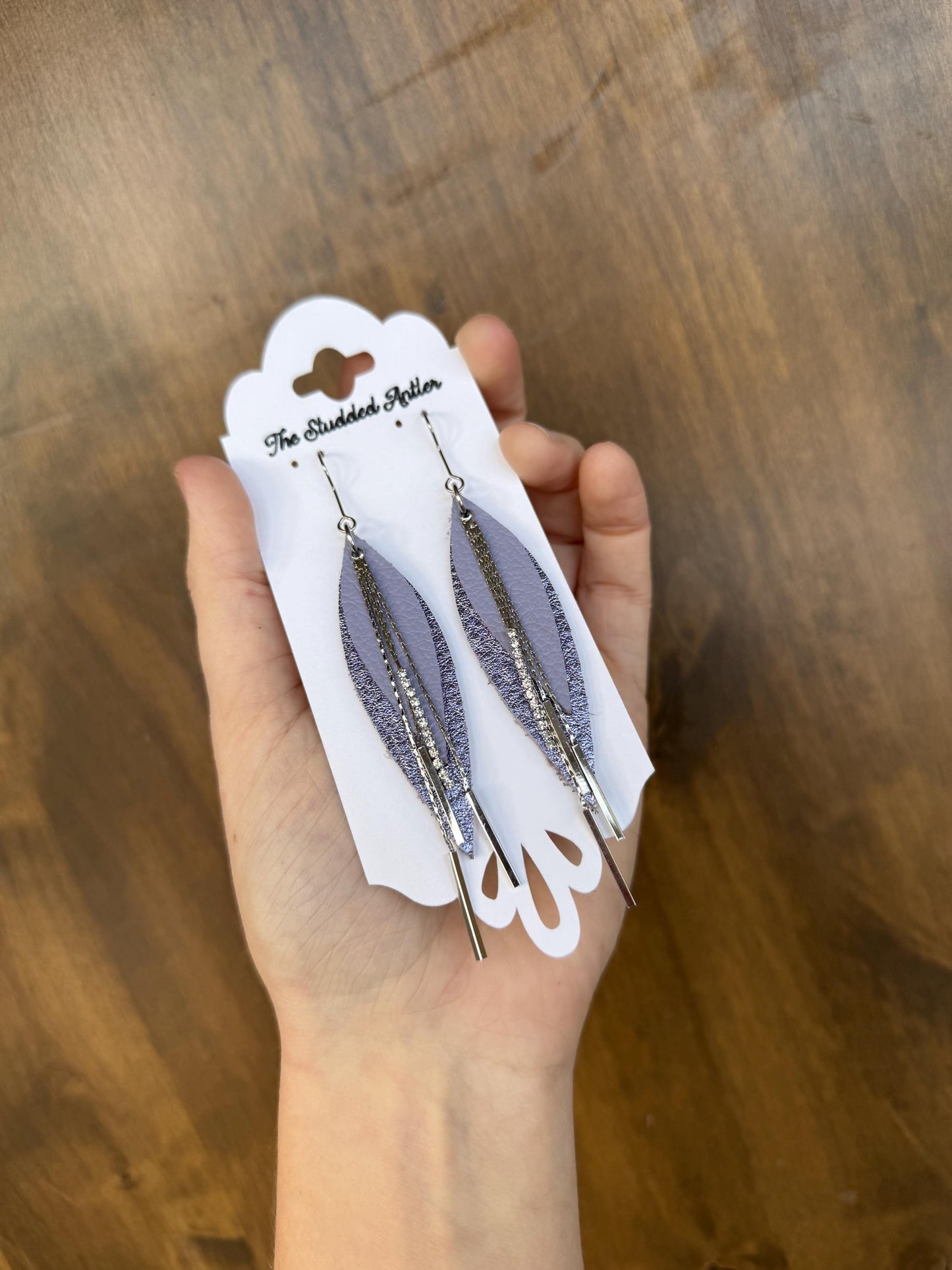 Teardrop Genuine Leather Earrings - Light Purple Metallic