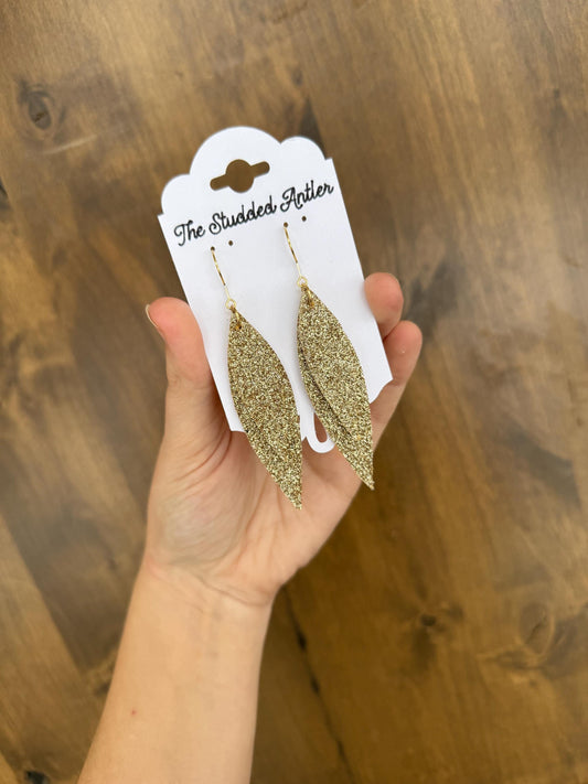 Teardrop Genuine Leather Earrings - Gold Glitter