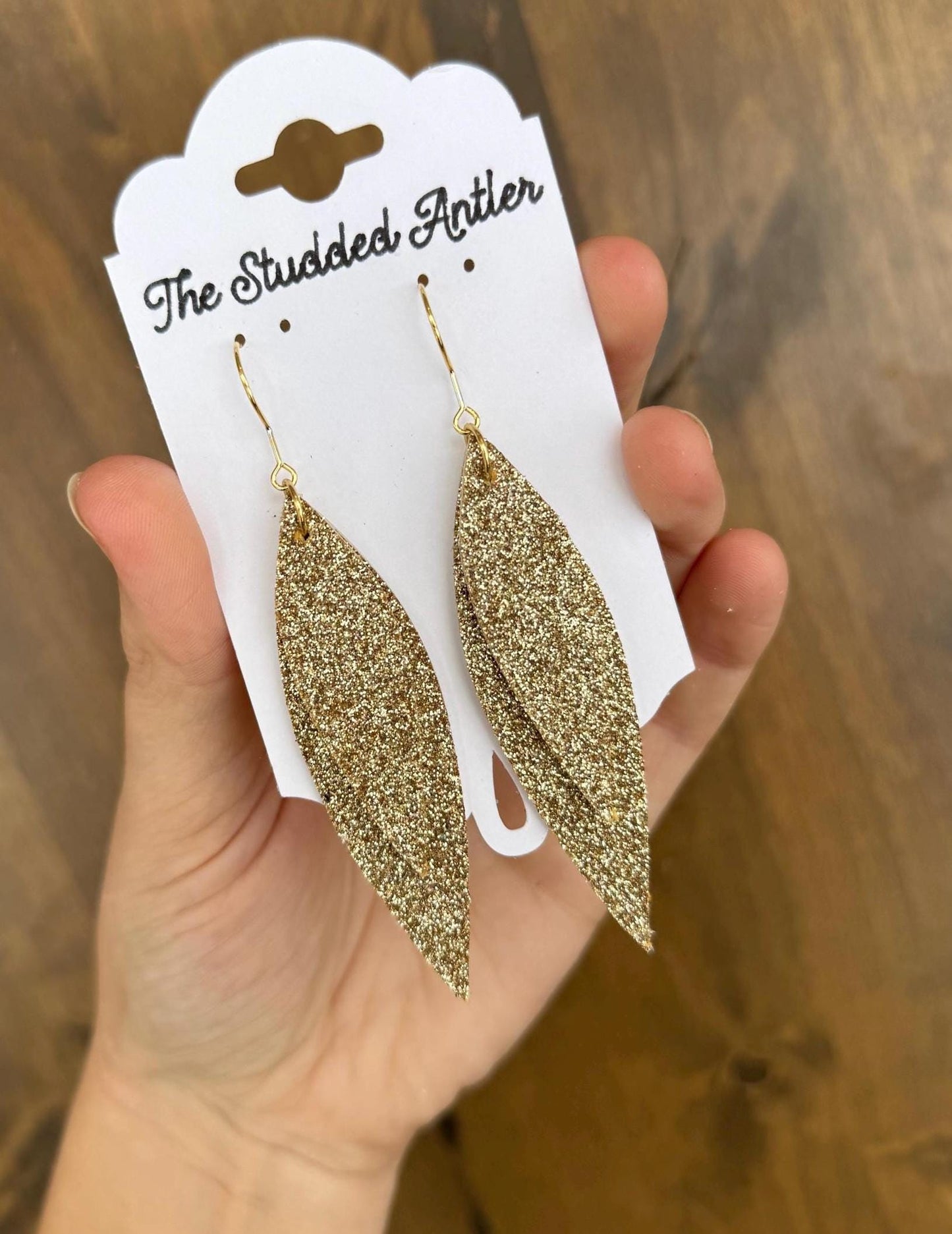 Teardrop Genuine Leather Earrings - Gold Glitter