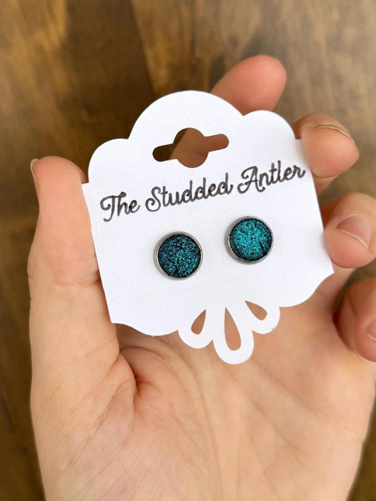 Hypoallergenic Leather stud earrings - Boho leather earrings - Dark teal